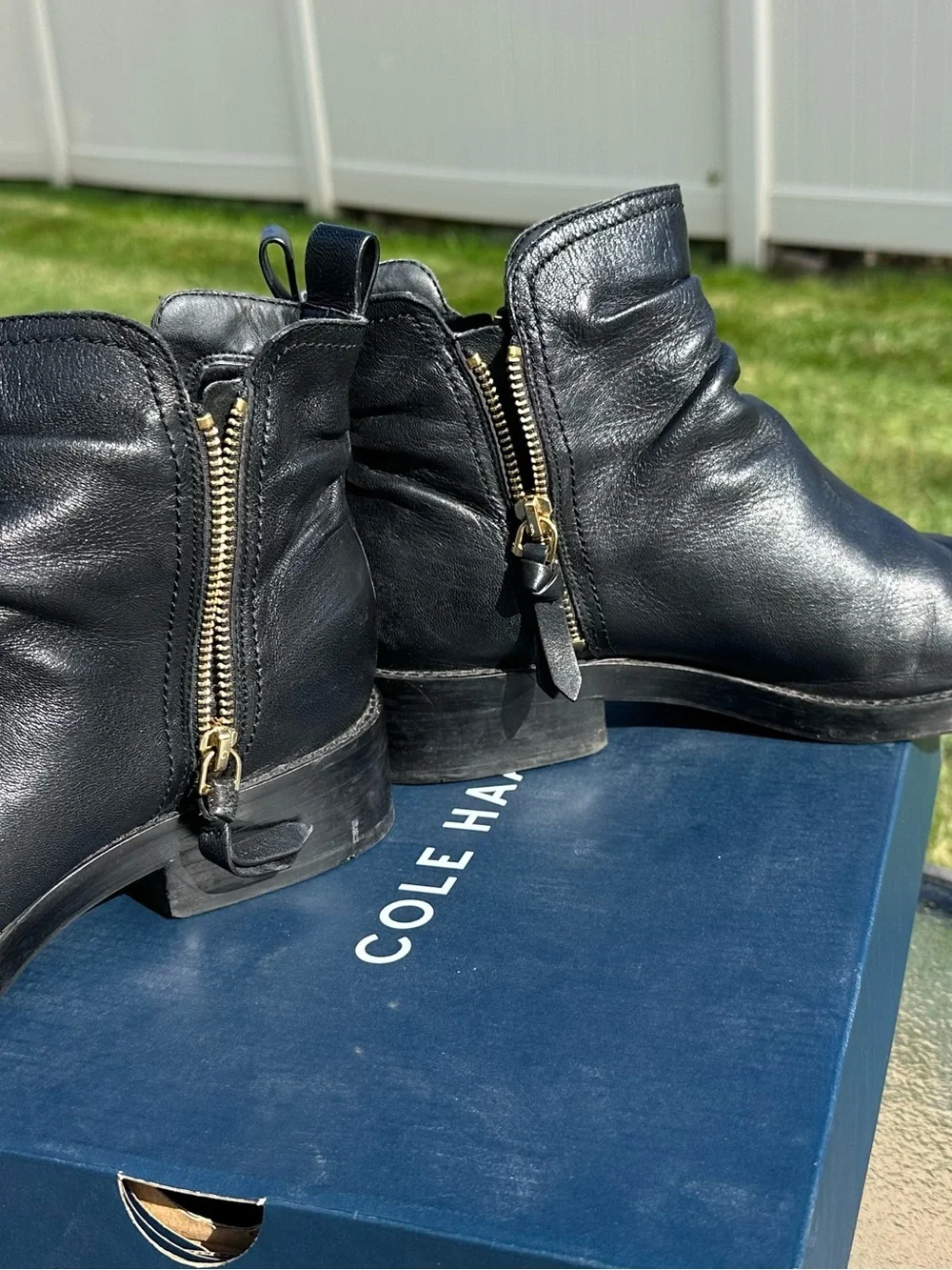 Cole Haan Black Leather Side-Zip Chukka Boots